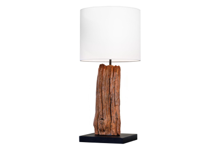 Iluminat - Lampă de masă ROUSILIQUE 60cm abajur din bumbac, lemn plutitor