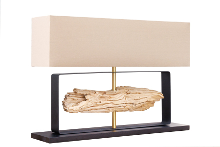 Iluminat - Lampă de masă ROUSILIQUE 60cm,lemn de tec natural cu abajur bej 