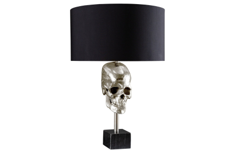 Iluminat - Lampă de masă SKULL 56cm argintie cu abajur din bumbac negru