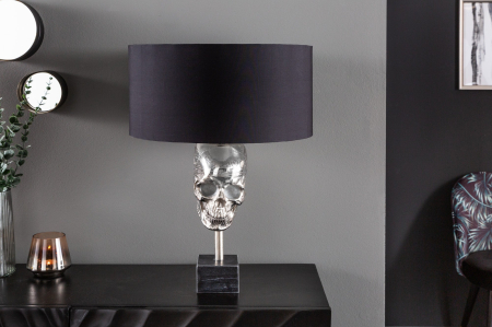 Lampă de masă SKULL 56cm argintie cu abajur din bumbac negru [5]