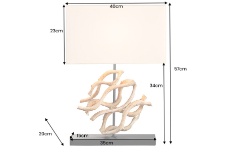 Lampă de masă THE WAVE 60cm, din lemn de tec, cu abajur alb [10]