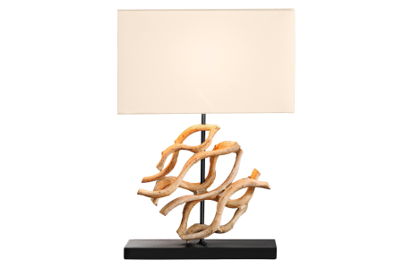 Iluminat - Lampă de masă THE WAVE 60cm, din lemn de tec, cu abajur alb