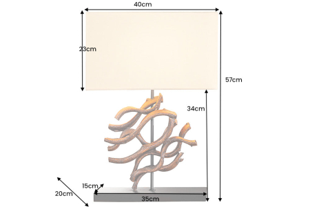 Lampă de masă THE WAVE 60cm, din lemn de tec, cu abajur bej [10]