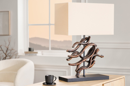 Lampă de masă THE WAVE 60cm, din lemn de tec, cu abajur bej [3]