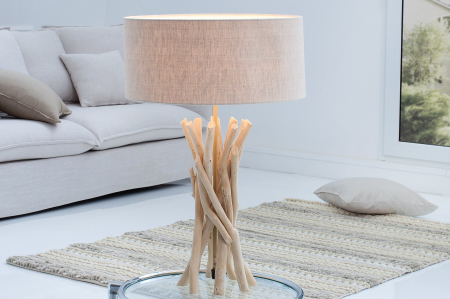 Lampă de masă WILD NATURE 62cm, din lemn plutitor natural cu abajur din in  [2]