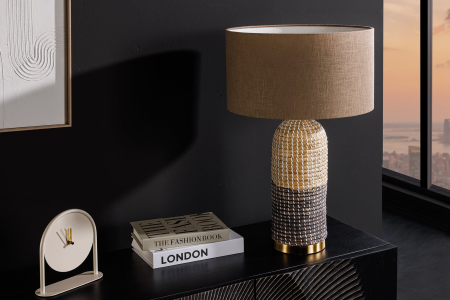 Lampă de masă ZEA 60cm ,iarbă de mare gradient auriu natural maro, cu abajur maro [5]