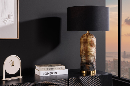 Lampă de masă ZEA 60cm, iarbă de mare gradient auriu natural maro, cu abajur negru [3]