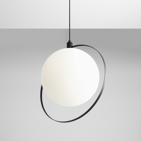 Lustră din metal negru cu abajur alb mat Aura, 120 cm [1]