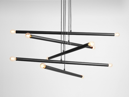 Lustră din metal negru cu 10 becuri Tubo, 105 cm [2]