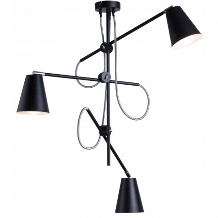 Lustră din metal negru cu 3 abajururi Arte, 80 cm