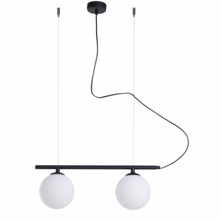 Lustre - Lustră din metal negru și 2 abajururi din sticlă, 90 cm