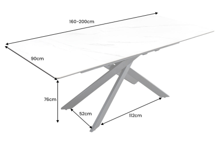 Masă de dining ALPINE 160-200cm ceramică aspect marmură albă [7]