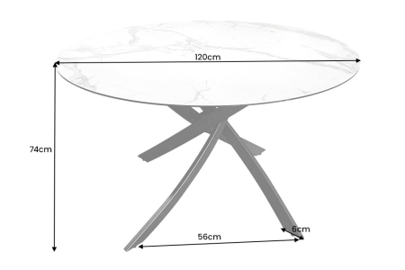 Masă de dining ALPINE Ø 120cm rotundă ceramică aspect marmură albă [6]