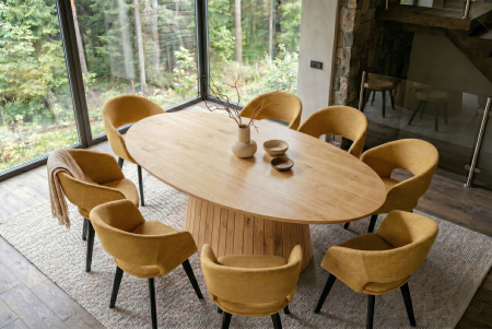 Masă de dining ART DECO 220 cm, ovală, cu picior canelat, din lemn de mango, culoare crem natural [3]