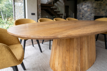 Masă de dining ART DECO 220 cm, ovală, cu picior canelat, din lemn de mango, culoare crem natural [5]
