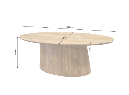 Masă de dining ART DECO 220 cm, ovală, cu picior canelat, din lemn de mango, culoare crem natural [9]