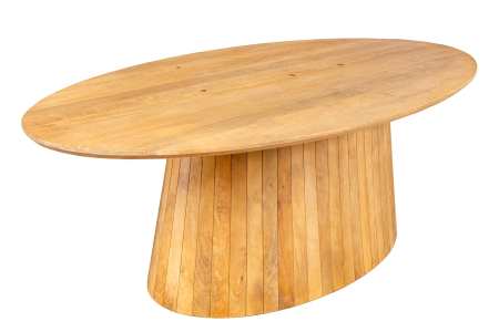 Mese bucatarie & dining - Masă de dining ART DECO 220 cm, ovală, cu picior canelat, din lemn de mango, culoare crem natural