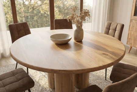 Masă de dining ART DECO Ø 140 cm, rotundă, din lemn masiv natural de mango [1]
