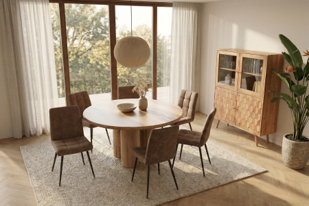 Masă de dining ART DECO Ø 140 cm, rotundă, din lemn masiv natural de mango [3]