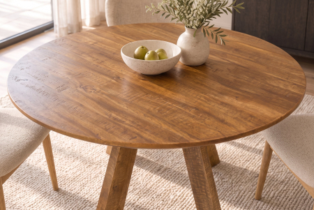 Masă de dining ART WOOD Ø 120 cm, rotundă, din lemn de mango, finisaj maro miere [4]
