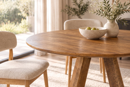 Masă de dining ART WOOD Ø 120 cm, rotundă, din lemn de mango, finisaj maro miere [5]