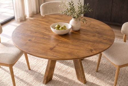 Masă de dining ART WOOD Ø 120 cm, rotundă, din lemn de mango, finisaj maro miere [1]