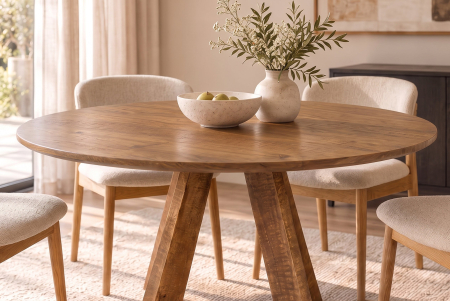 Masă de dining ART WOOD Ø 140 cm, rotundă, din lemn de mango, finisaj maro miere [4]