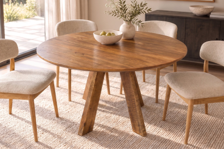 Masă de dining ART WOOD Ø 140 cm, rotundă, din lemn de mango, finisaj maro miere [3]