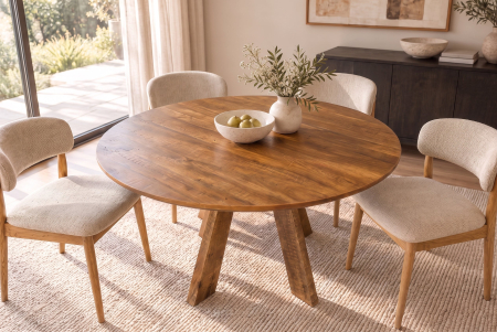 Masă de dining ART WOOD Ø 140 cm, rotundă, din lemn de mango, finisaj maro miere [1]