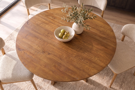Masă de dining ART WOOD Ø 140 cm, rotundă, din lemn de mango, finisaj maro miere [5]