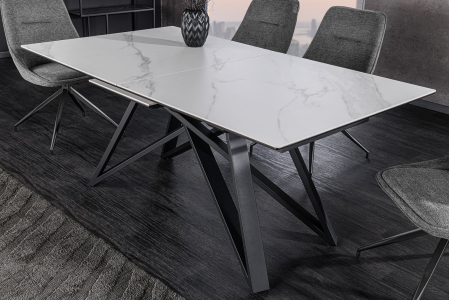 Masă de dining ATLAS 160-200cm extensibilă, aspect marmură, ceramică albă, sticlă securizată [2]
