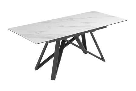Dining - Masă de dining ATLAS 160-200cm extensibilă, aspect marmură, ceramică albă, sticlă securizată