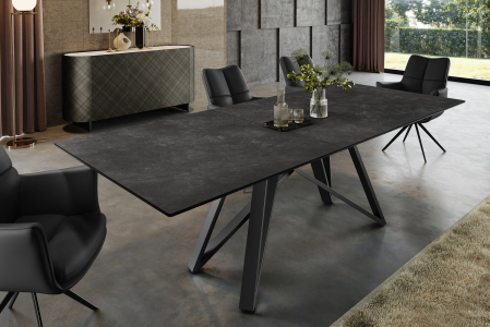 Masă de dining ATLAS 160-200cm extensibilă, aspect marmură, ceramică grafit, sticlă securizată [1]