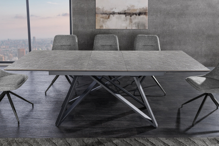 Masă de dining ATLAS 160-200cm extensibilă, aspect marmură, ceramică grafit, sticlă securizată [3]