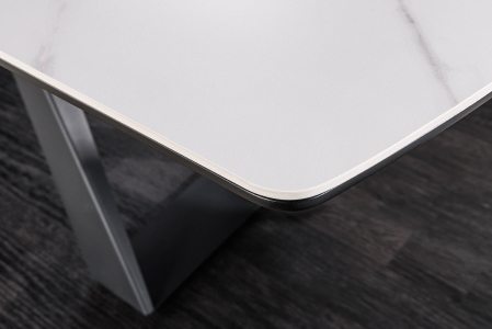Masă de dining CONCORD 180-230cm extensibilă, aspect marmură, ceramică albă, sticlă securizată [6]