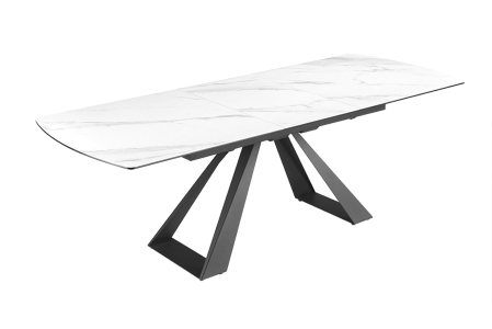 Dining - Masă de dining CONCORD 180-230cm extensibilă, aspect marmură, ceramică albă, sticlă securizată
