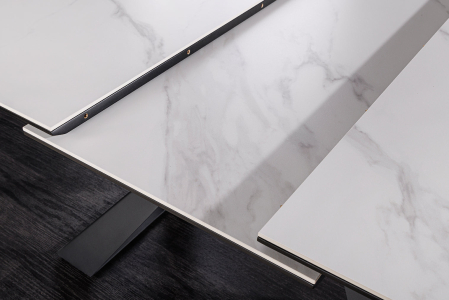 Masă de dining CONCORD 180-230cm extensibilă, aspect marmură, ceramică albă, sticlă securizată [4]