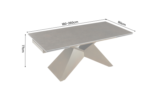 Masă de dining DIAMOND 180-260 cm, extensibilă, cu blat din ceramică cu aspect ruginit și picior din fier cu finisaj geometric bronz [6]