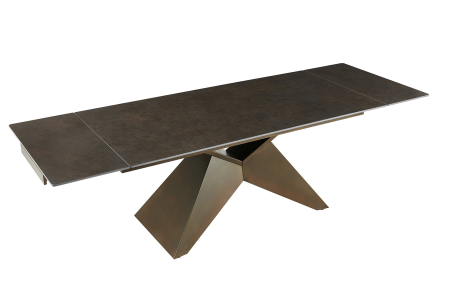Mese bucatarie & dining - Masă de dining DIAMOND 180-260 cm, extensibilă, cu blat din ceramică cu aspect ruginit și picior din fier cu finisaj geometric bronz