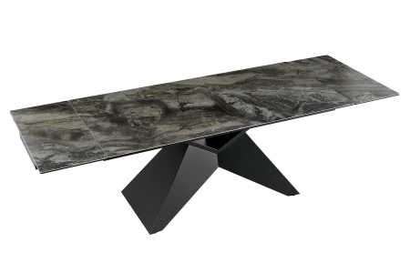 Mese bucatarie & dining - Masă de dining DIAMOND 180-260 cm extensibilă, din ceramică de culoare gri-maro, cu picior din fier negru cu motive geometrice