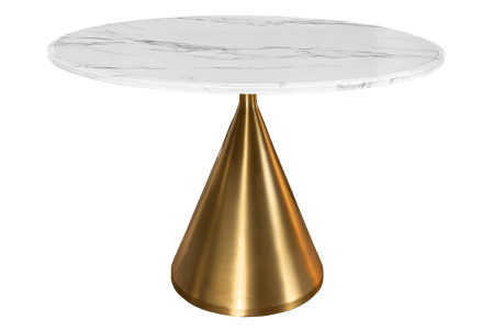 Dining - Masă de dining ELEGANCIA 130cm cadru rotund aspect marmură albă aurie