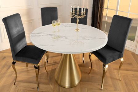 Masă de dining ELEGANCIA 130cm cadru rotund aspect marmură albă aurie [3]