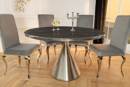 Masă de dining ELEGANCIA 130cm cadru rotund cromat aspect marmură neagră [2]