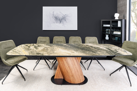Masa de dining ELEMENTS extensibila din lemn de nuc si blat cu aspect de marmura, 180-260 cm [2]