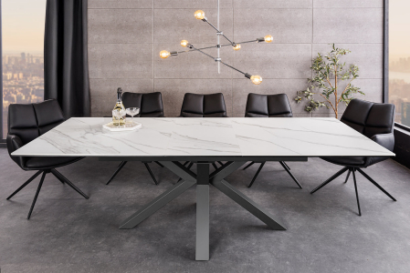 Masă de dining ETERNITY 160-200cm, ceramică cu aspect de marmură albă și sticlă securizată [2]