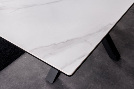 Masă de dining ETERNITY 160-200cm, ceramică cu aspect de marmură albă și sticlă securizată [5]
