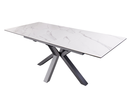 Dining - Masă de dining ETERNITY 160-200cm, ceramică cu aspect de marmură albă și sticlă securizată