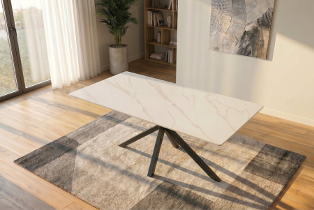 Masă de dining GALAXIE 160 cm cu cadru în formă de stea, alb ceramic [2]