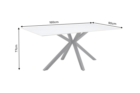 Masă de dining GALAXIE 160 cm cu cadru în formă de stea, alb ceramic [6]