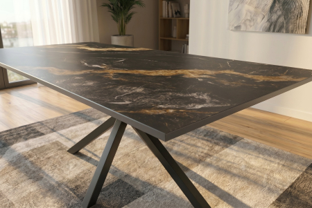 Masă de dining GALAXIE 160 cm cu cadru în formă de stea, aurora oro, ceramică neagră și nisip auriu [3]